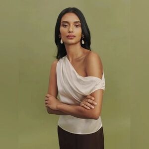 Reformation Annika Cream Silk Drape Top UPDATED